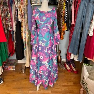 Vintage Psychedelic Floral Maxi - Size XS